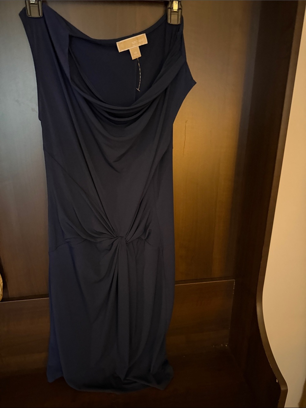 Michael Kors Navy Sleeveless Knot-Front Midi Dress